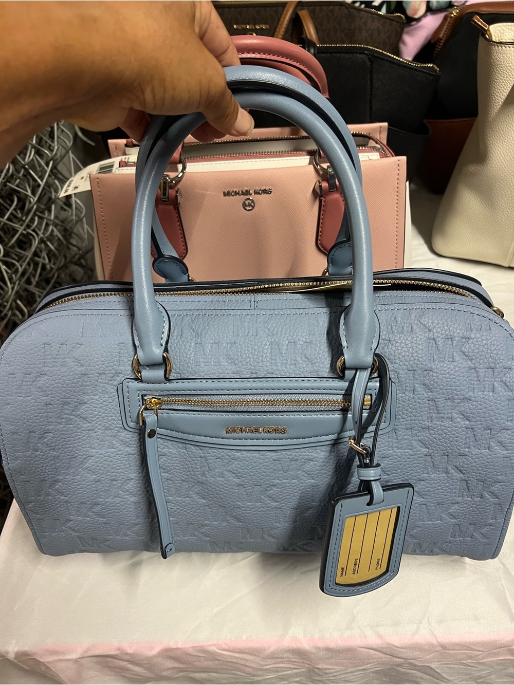 Michael Kors Powder Blue Dome Satchel with Luggage Tag